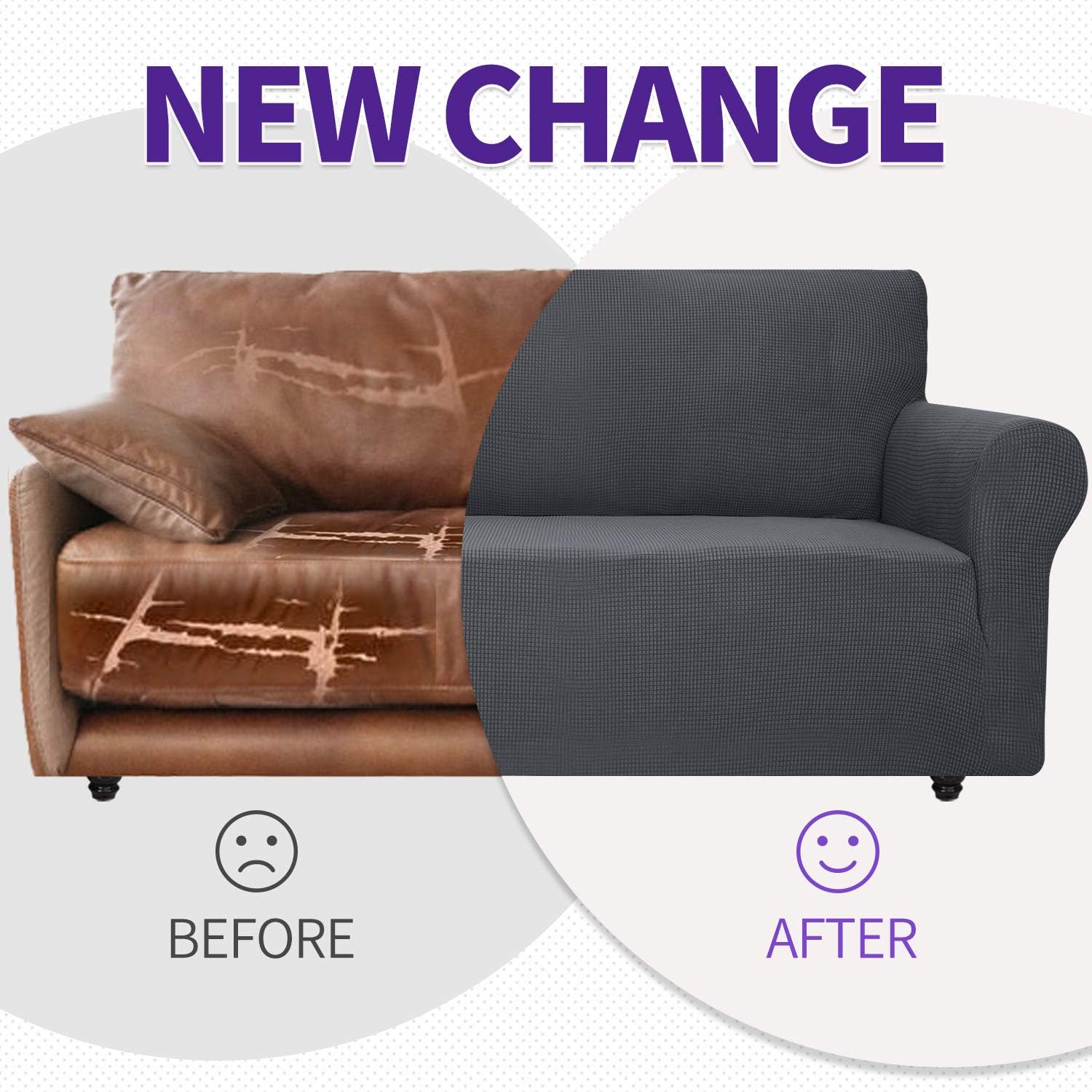 ZNSAYOTX Super Stretch Chair Slipcover Universal Sofa Chair Covers for Living Room Dogs Pet Furniture Protector Spandex Armchair Slipcovers with Anti Slip Foam Sticks (Dark Grey, Chair): Home & Kitchen