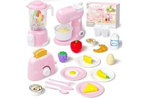 AUVNEI Kitchen Appliances with Food Toys , Toy Kitchen Set for Kids Play Kitchen Accessories Set, Blender,Mixer and Toaster. Girls Toys Ages 3-8