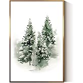 InSimSea Golden Framed Vintage Canvas Wall Art Neutral Print, Winter Forest 16x24inch Pine Tree in Snow Nature Wall Decor for Kitchen, Bathroom, Room Decor Perfect for Winter, Christmas