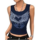 SOLY HUX Women's Y2k Graphic Crop Tank Top Scoop Neck Sleeveless Slim Fit Tops Streetwear