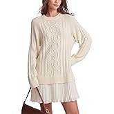 SCOFEEL Women’s Cable Knit Sweater Dress Long Sleeve Crewneck Patchwork Mini Dress Pleated Skirt Short Winter Dresses