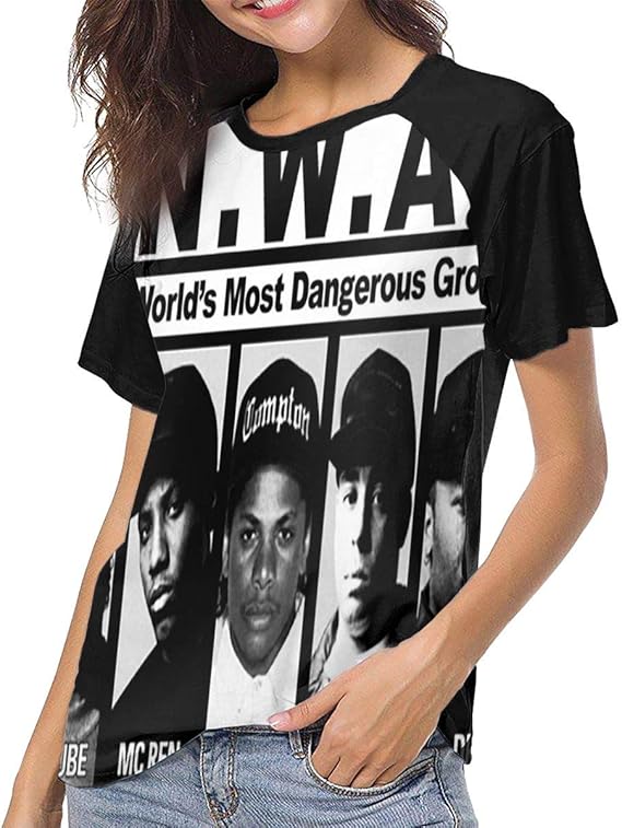 Amazon Co Jp 最新のアジアの人気女性野球半袖 N W A Ice Cube Mc Ren Dj Yella Dr Dre 夏の若い女性の ストリートファッション半袖tシャツ 服 ファッション小物