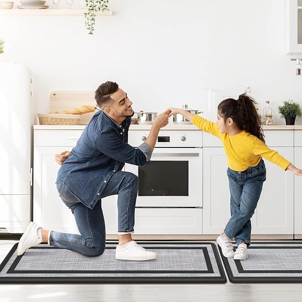 MATTITUDE KITCHEN MATS SET OF 2 CUSHIONED 0.47 INCH KITCHEN RUGS NON-SKID RUG SETS ERGONOMIC COMFORT STANDING MAT FOR KITCHEN, FLOOR, OFFICE, SINK, LAUNDRY, BLACK