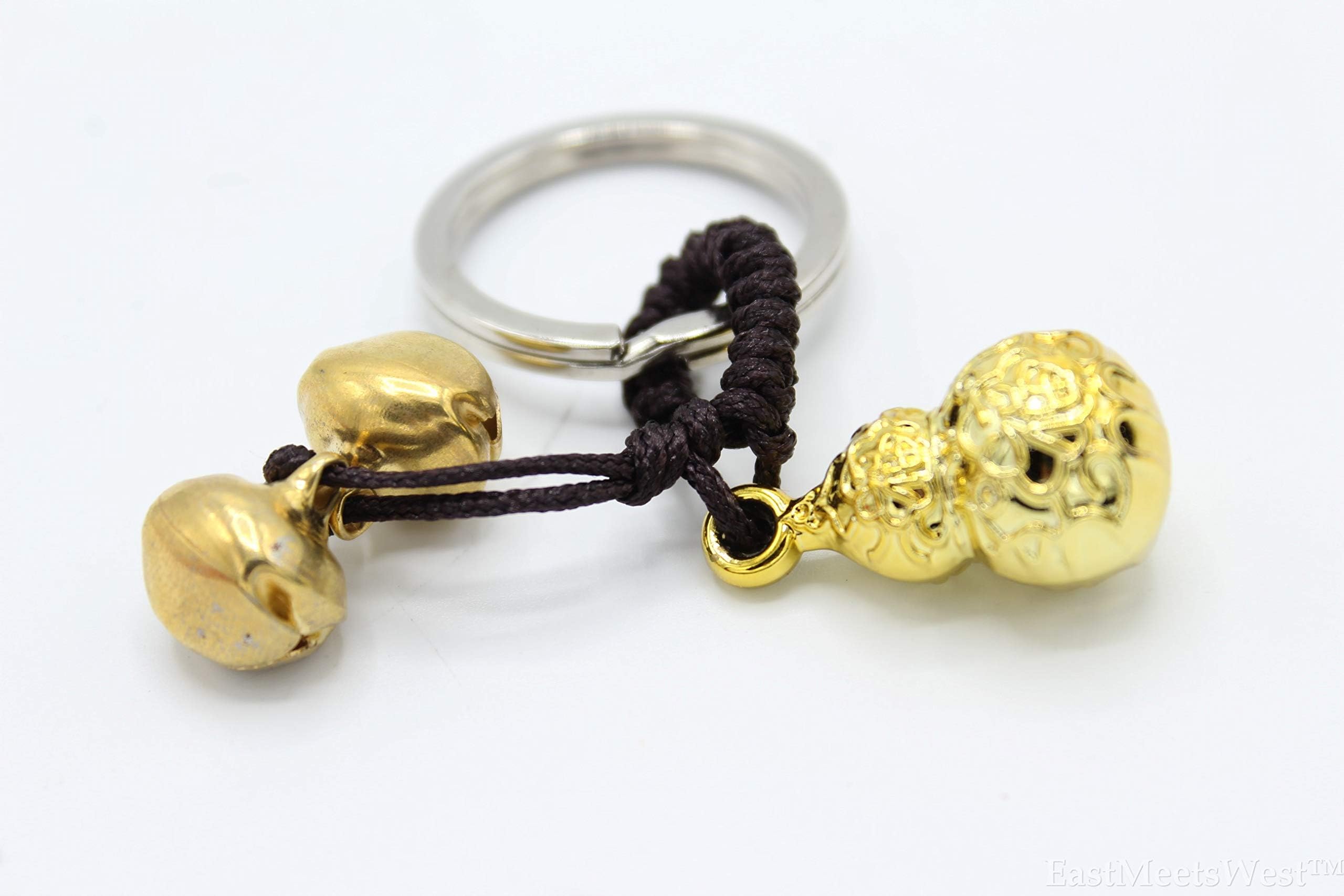 EastMeetsWest Chinese Gold Wu Lou | Hu Lu Gourd Key Chain Hanging Charm Bell Feng Shui Protection