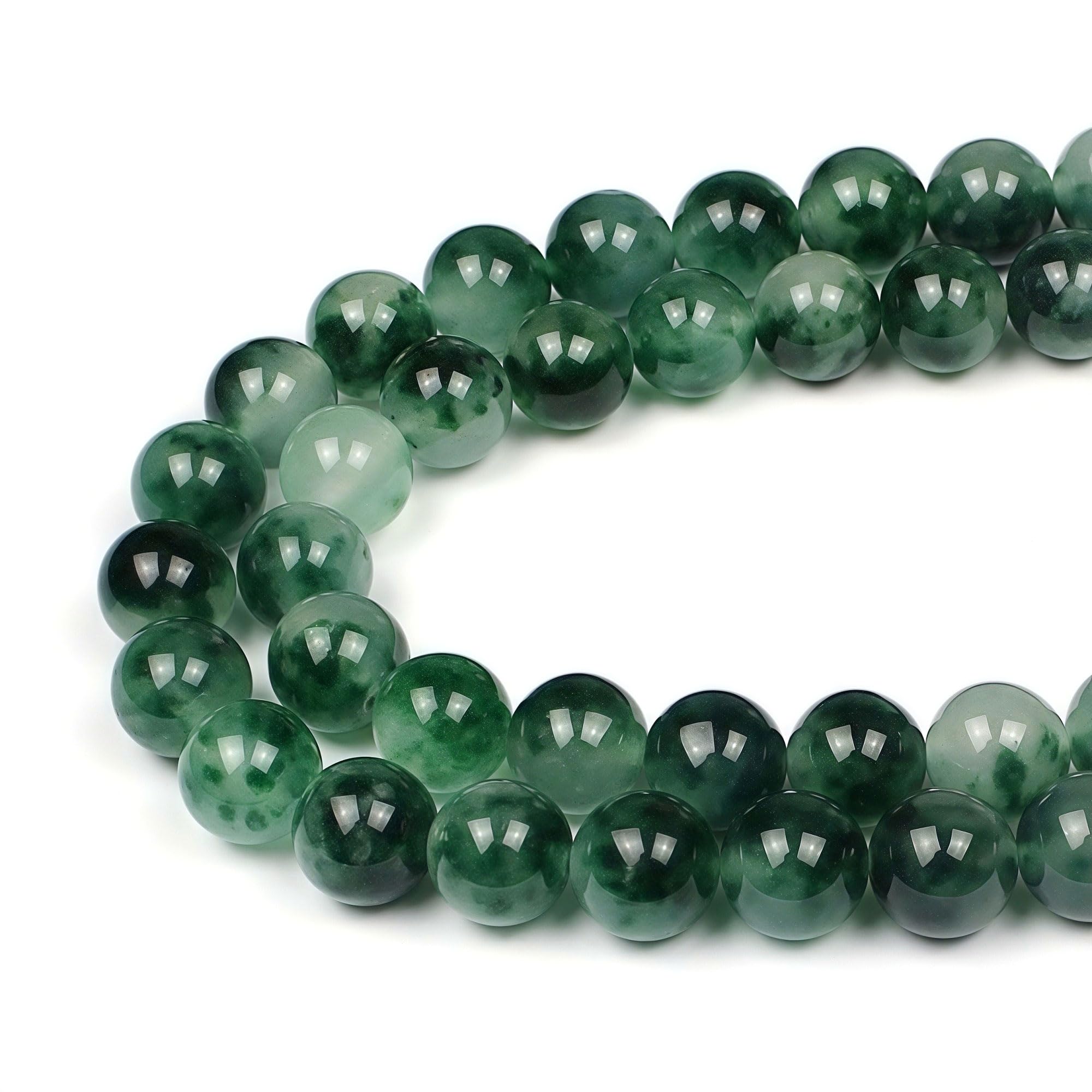 MJDCB Round Stone Beads 8mm Moss Jade Loose Gemstone Beads for Jewelry Making Bracelet Necklace 43pcs