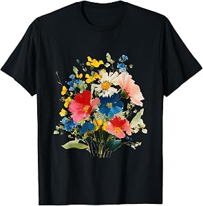 Vintage Wildflowers Watercolor Graphic Floral Gardening T-Shirt
