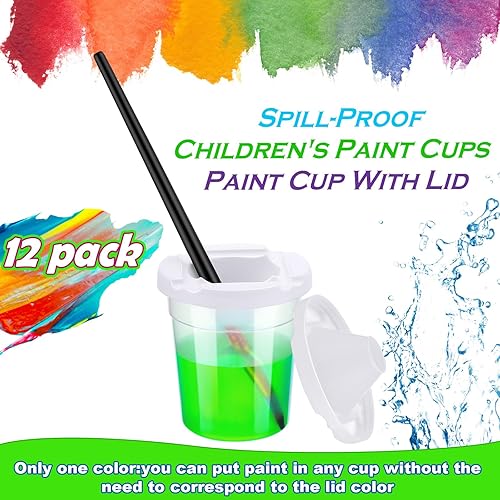 SiliFine 12 Packs No Spill Paint Cups with Lids for Kids Reusable