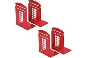 MerryNine 4 Pack Book Ends, Metal Bookends for Shelves, Telephone Booth Decorative Bookends, Non Skid Heavy Bookends, Book, Magazine or CD Organizers for Home and Office (Red-4pcs)