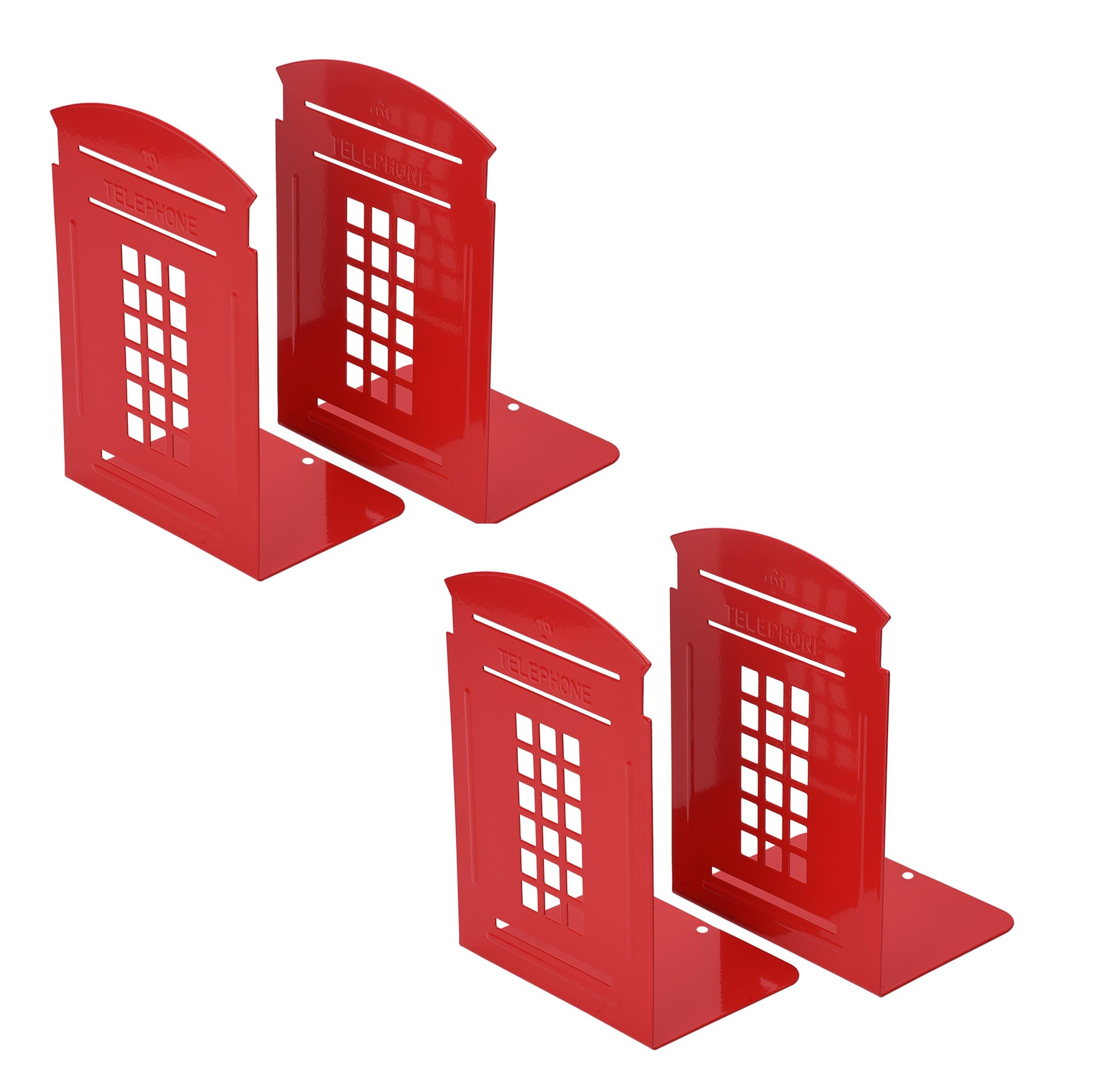 MerryNine London Metal Bookends Heavy Duty Non-Slip Sturdy Decorative Gift for Library Office School Library Red-2pairs