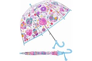 decalsweet Kids Umbrella Clear Bubble Umbrellas for Rain,Transparent Dome Safety Windproof Umbrella with Easy-Grip Hook Handle for Toddler Girls and Boys
