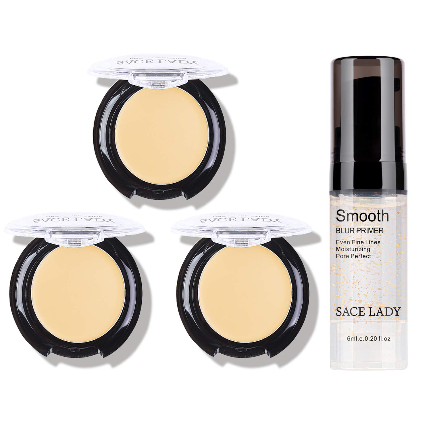 3 Pack Full Coverage Concealer Cream Makeup & 1PC Pore Minimizer Face Foundation Primer, Waterproof Matte Smooth Concealer Corrector for Dark Spot Under Eye Circles, 18g/0.6Oz (#20 Highlight)