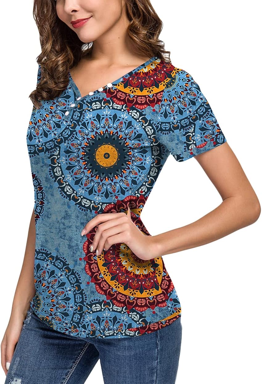 ANIXAY Women's Short/Long Sleeve Henley Button up T Shirt Casual Basic Tops Blouse at  Women’s Clothing store