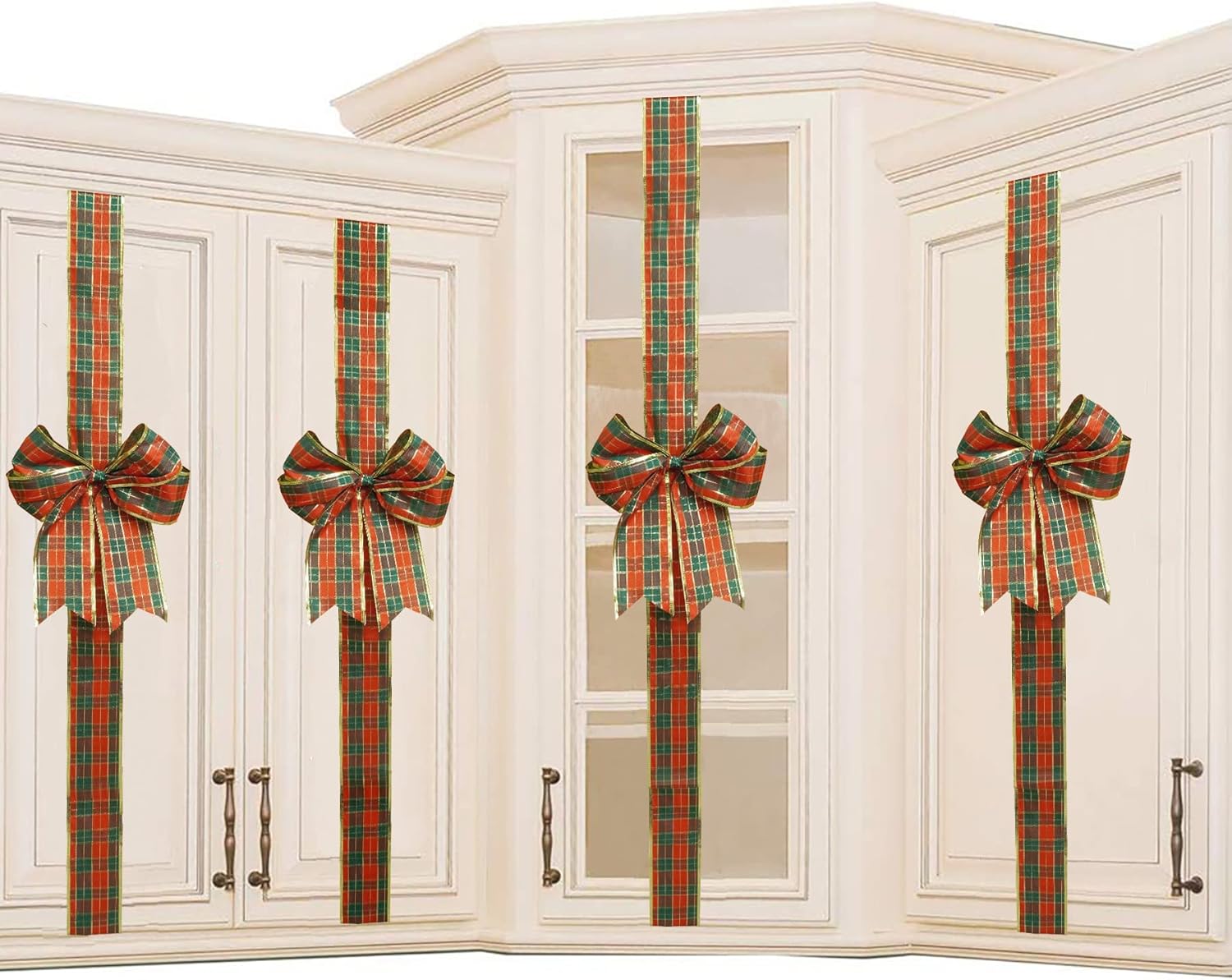 Bows & Ribbons - K KIRKWOOD KITCHEN 4 PCS Cabinet Door Festive Ribbons and Bows Decoration Holidays, Red/Geen