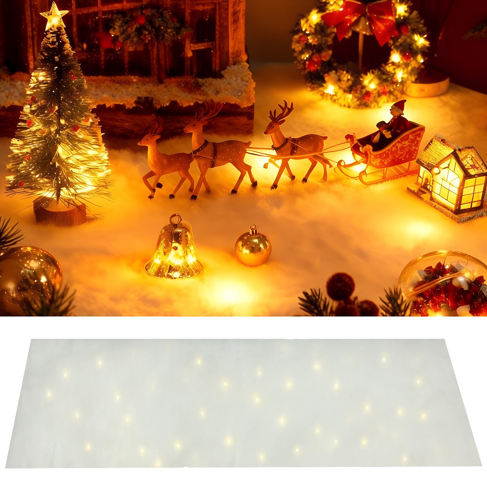 View 1 of 1 Pc Christmas Snow Blanket with LED Lights 47.2 x 8.7 inch Artificial Snow Table Runner Mantel Scarf Light Up with LED Ropes Table Decor for Christmas Village Decorations