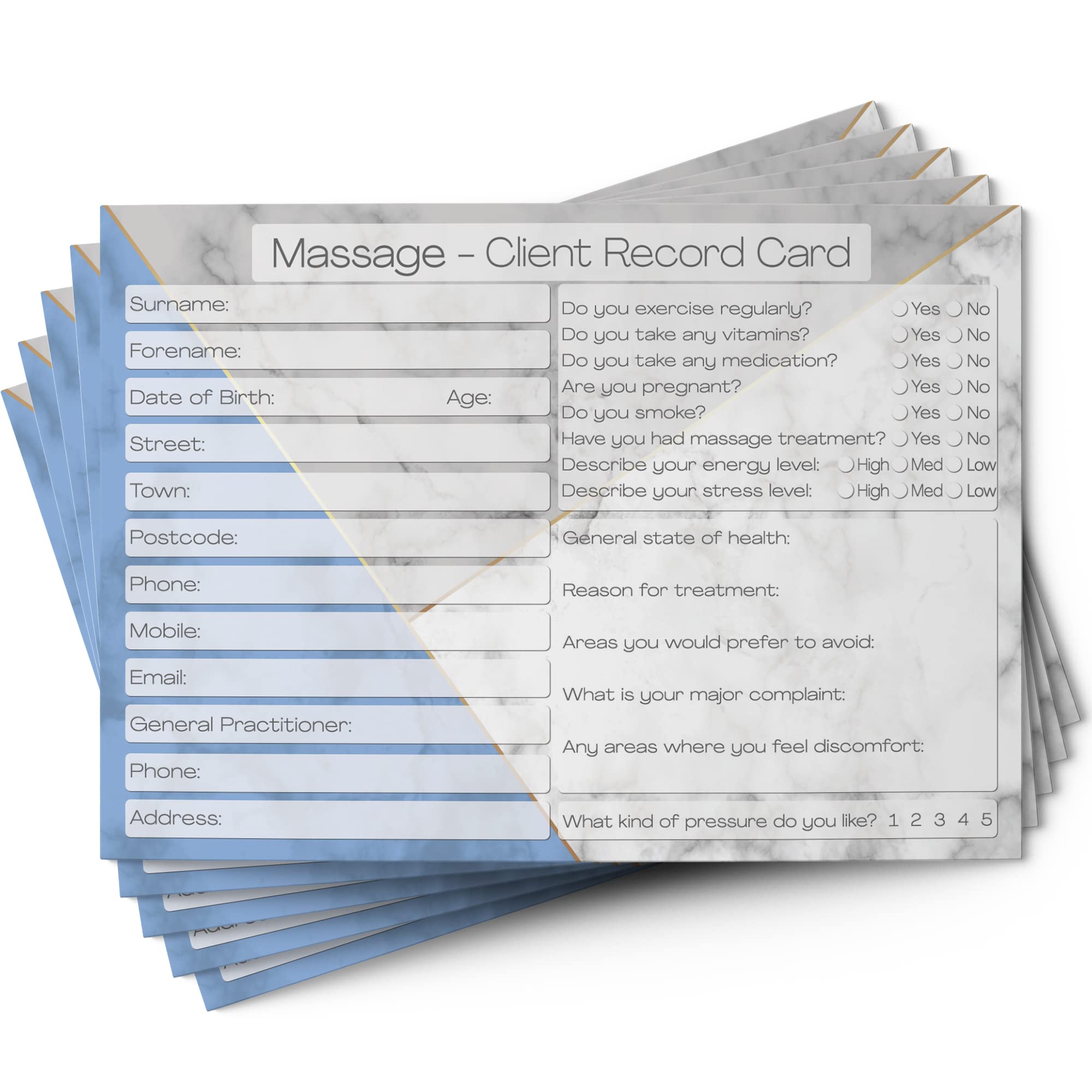 Massage Client Record Cards A6 Size Salon Therapist Customer Consultation Mobile Therapist Treatment Services Essentials Profile Recording Forms - Gift Loyalty Vouchers Beauty Stationery Pack of 25