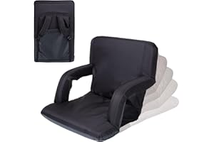 PICNIC TIME Ventura Portable Reclining Stadium Seat with Back Support, Folding Bleacher Chairs with Back and Cushion, Thick Padded Stadium Seat, Armrest, and Six Backrest Positions, (Black, Standard)