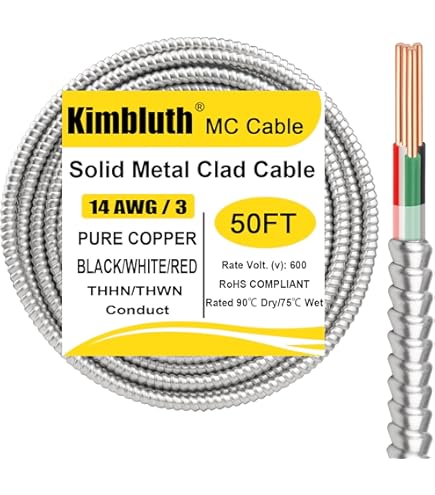 Southwire 68582622 50 ft. 14-3 Solid CU Armorlite Metal-Clad Cable