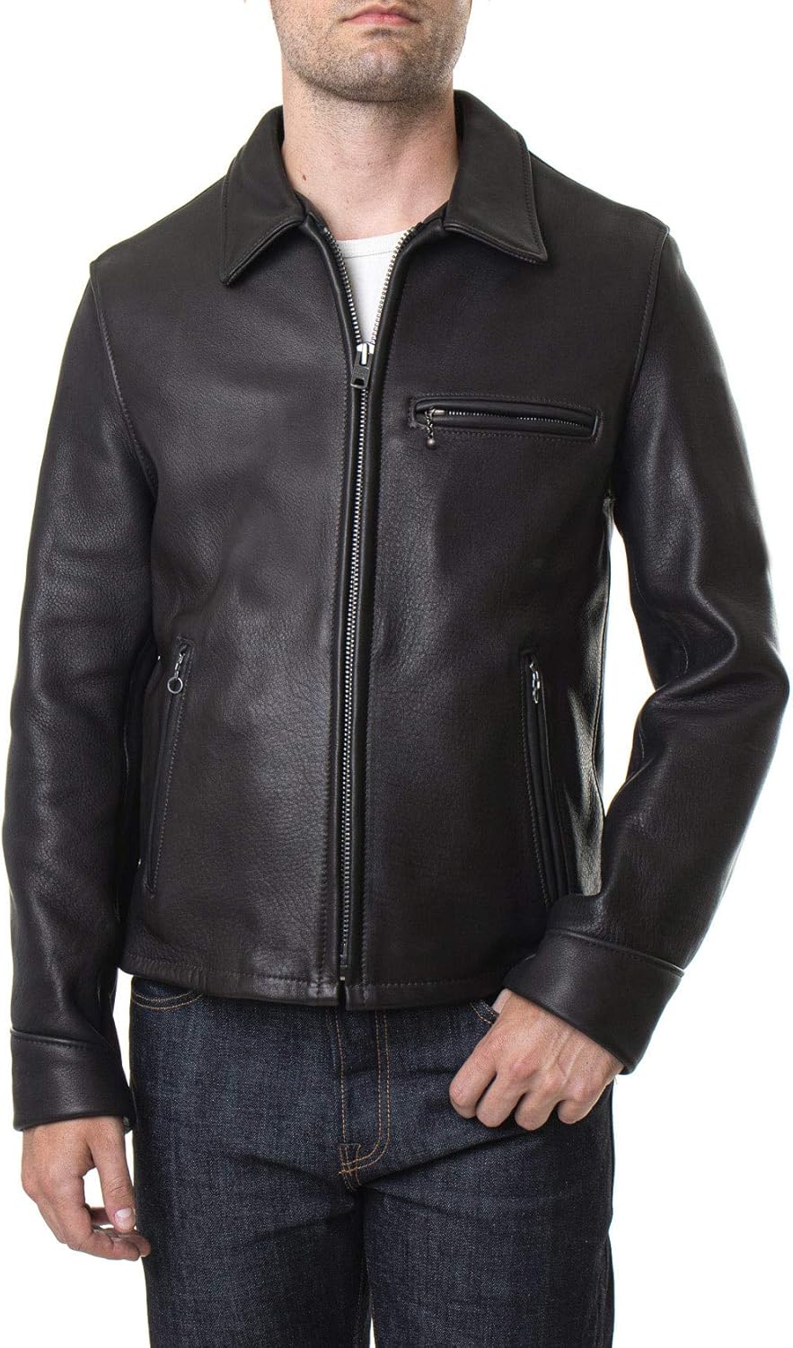 Ethnical Black Men Biker Jacket Cow Leather Classic Style