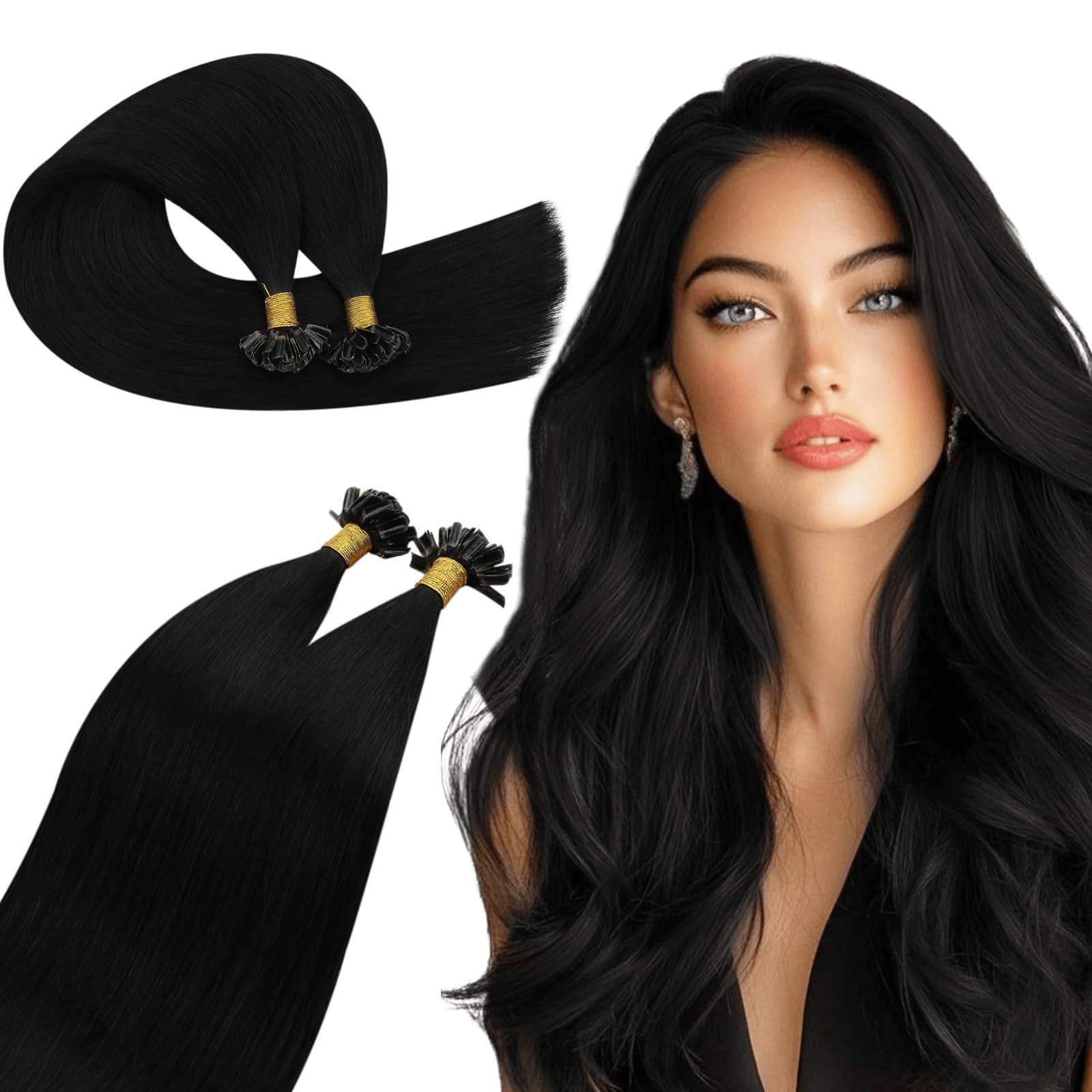 Ugeat 24 Inch U Tip Human Hair Extensions Jet Black U Tip Hair Extensions Human Hair Keratin Black for Women #1 50S 50G — image 1