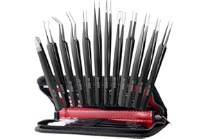 Antonki 12 Pack Precision Tweezers Set for Craft, Soldering, Jewelry, Facial Hair, Eyebrow, Ingrown Hair Removal, Eyelash Extension- with Case