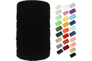 BYWORLD 3mm Cotton Rope, 220 Yards(200m) Twine String, 100% Natural Cotton Macrame Rope for Plant Hangers, Wall Hanging, Christmas or Wedding Decorative(Black)