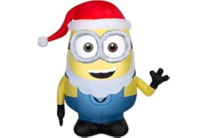 Gemmy Christmas Airblown Inflatable Minion Bob in Santa Beard and Hat Universal, 3.5 ft Tall,