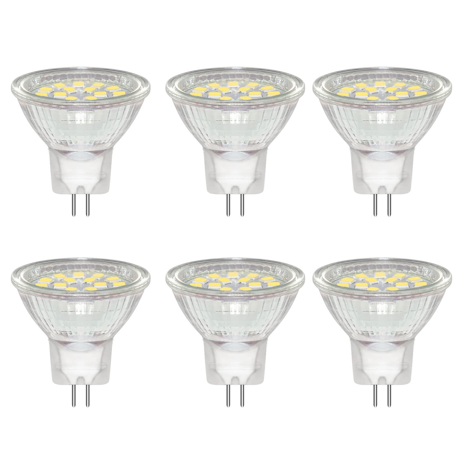 Caldarax 6 Pack MR11 GU4 12-24V 3W LED Bulb, Cool White 6000K, Equivalent to 30W 20W Halogen Spotlight Bulb, 300LM, GU4 Bi-Pin Base, 120°Beam Angle, Non-Dimmable, for Hallway, Living Room — image 1