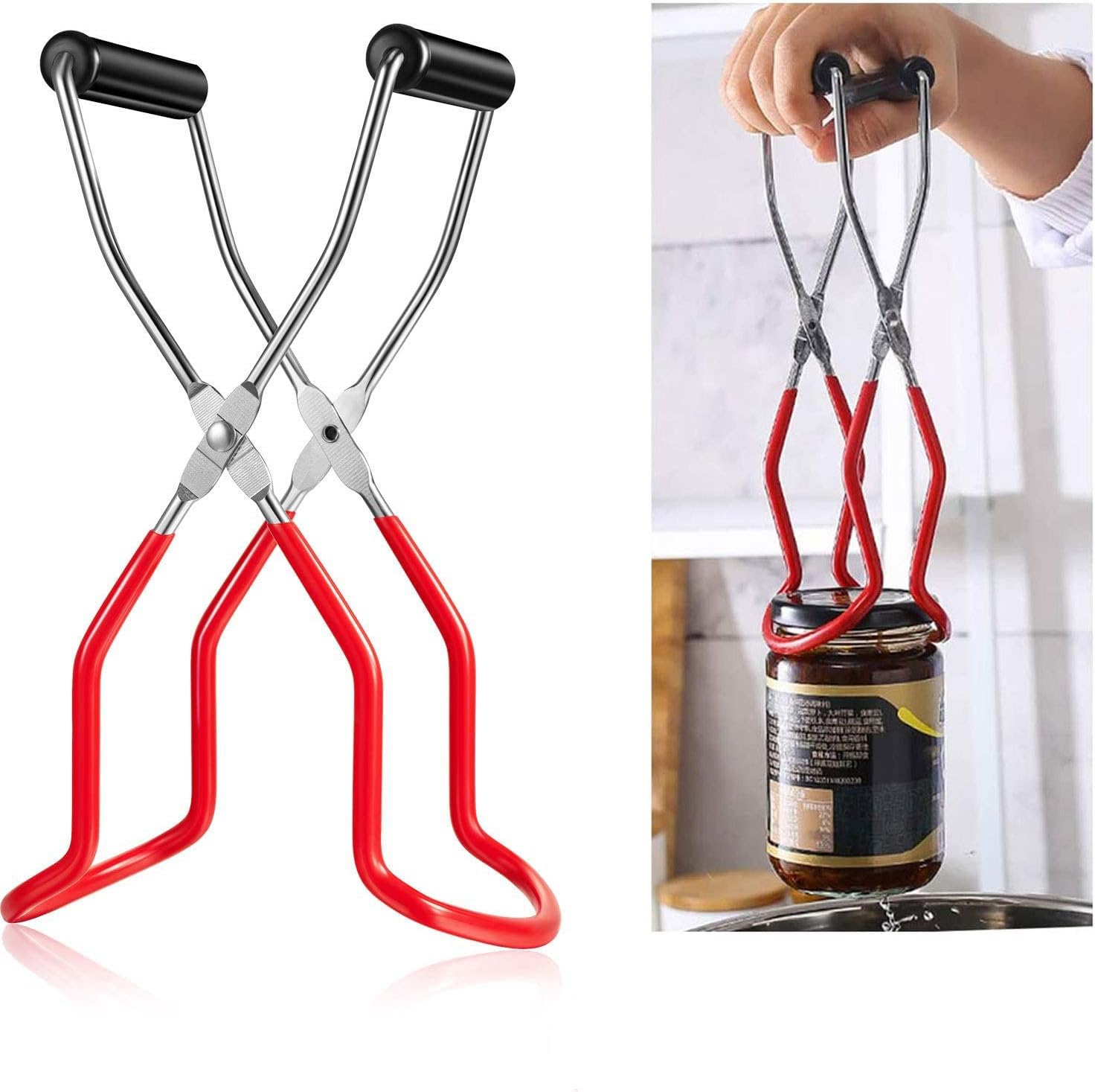 Canning Jar Lifter with Rubber Grips, Long Handle Canning Tongs Stainless Steel