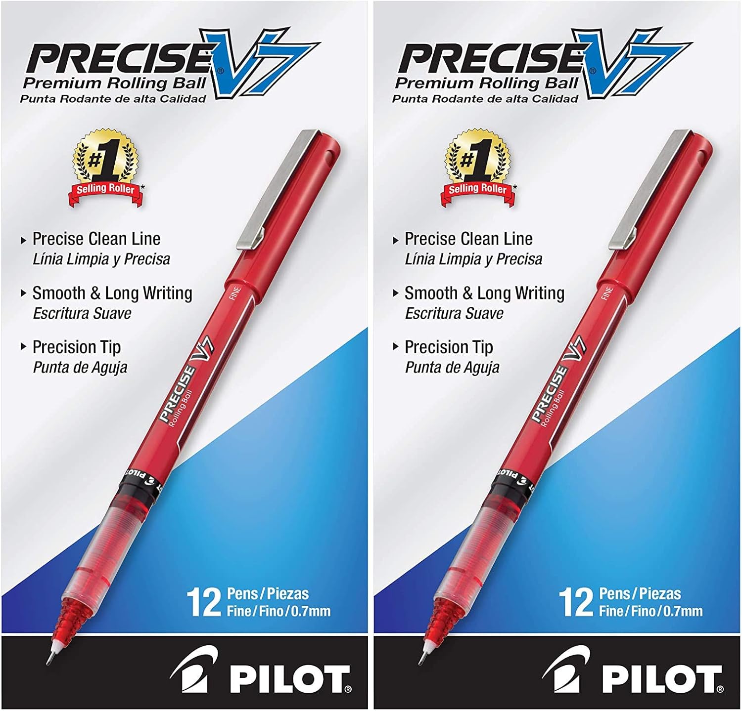 PILOT Precise V7 Stick Liquid Ink Rolling Ball Stick Pens, Fine Point (0.7mm) Red Ink, 12-Pack (35352) : Liquid Ink Rollerball Pens : Office Products