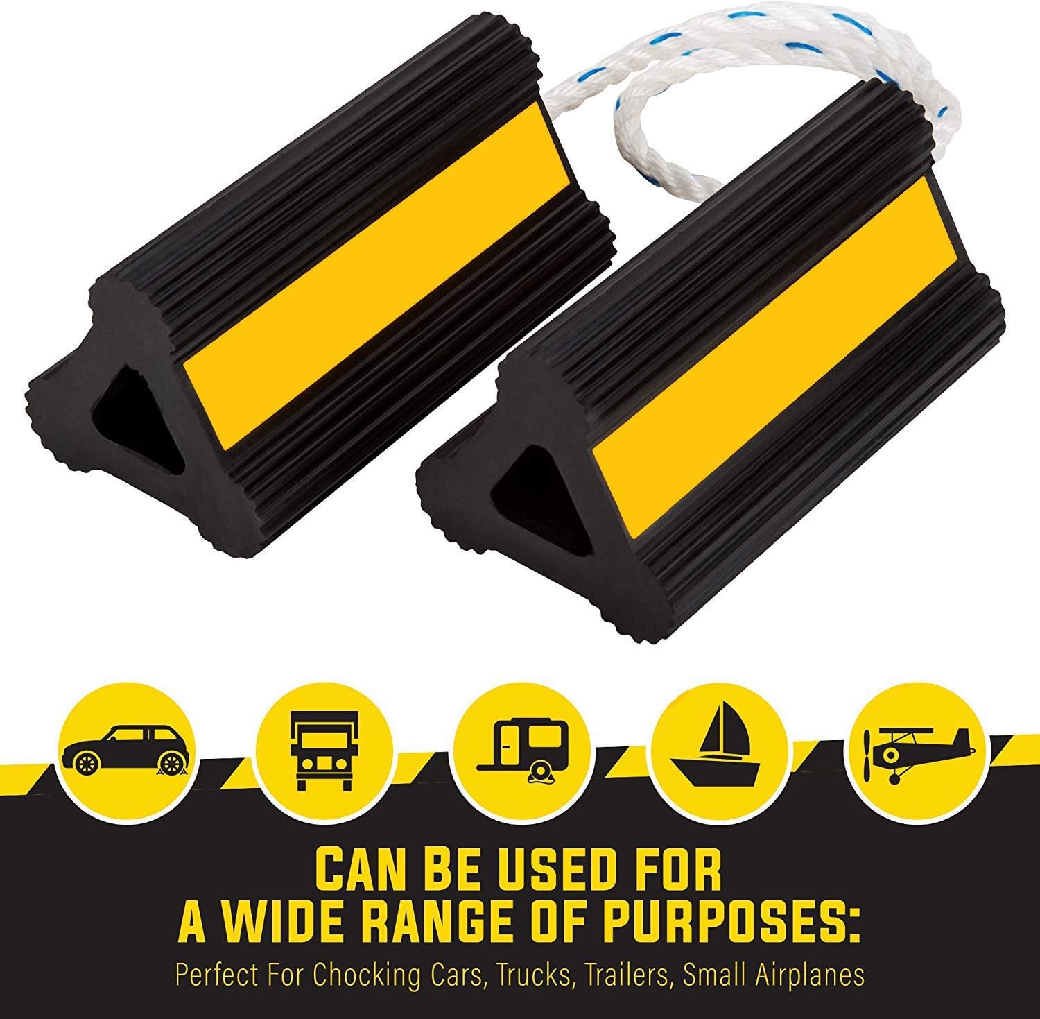 Jade Active Premium Rubber Wheel Chocks - Car and RV Rubber Block - Long Connecting Rope - Heavy Duty Car Wheel Stoppers Chock - Extremely Durable - for Cars, Boats, Trucks, Aircraft, RVs (1 Pair): Automotive