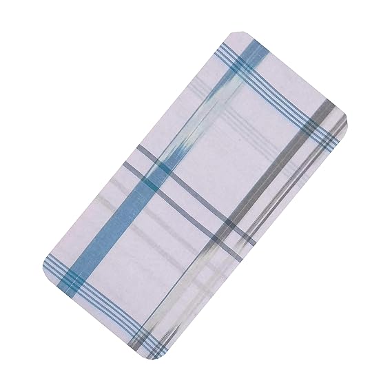 Men's High Durable Cotton Lungi for Casual Wear (White and Blue, Free Size)