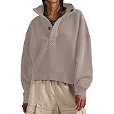 Sujama Mock Neck Sweatshirt Women Henley Pullover Tops Oversized Button Fleece Mockneck Sweatshirt 2026 Casual Trendy Clothes