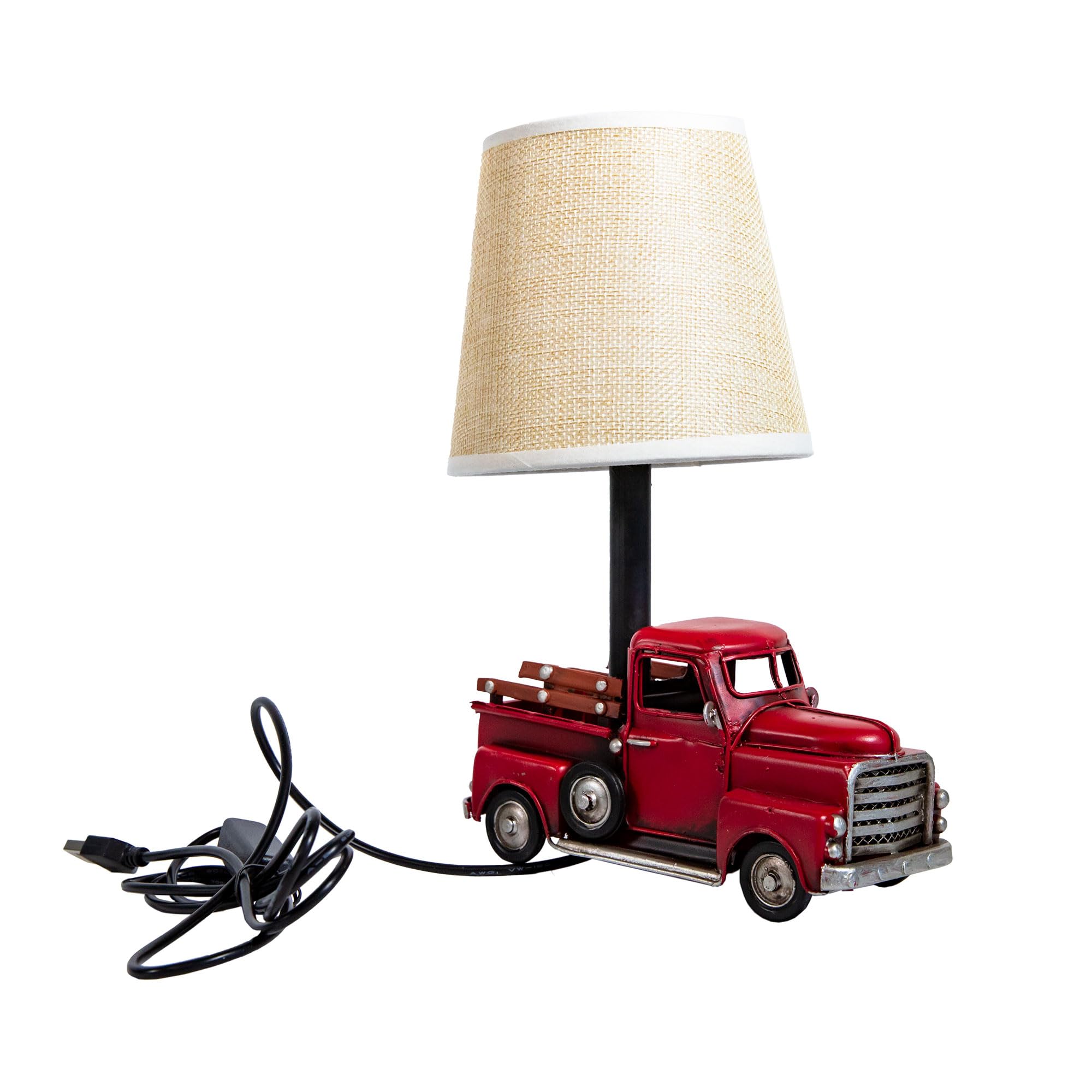 Photo 1 of Berfutall-Decorative Rustic Red Vintage Truck USB Table Lamp?Night Light with Burlap Shade, 6.7 x 4.7 x 6.7 inches