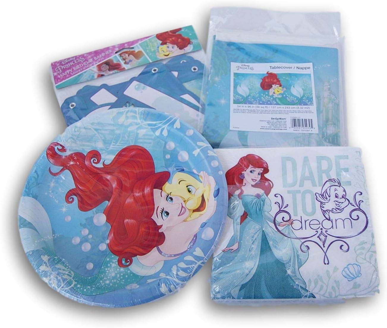 Princess Ariel The Little Mermaid Birthday Party Supply Kit - Plates, Napkins, Tablecover, Banner