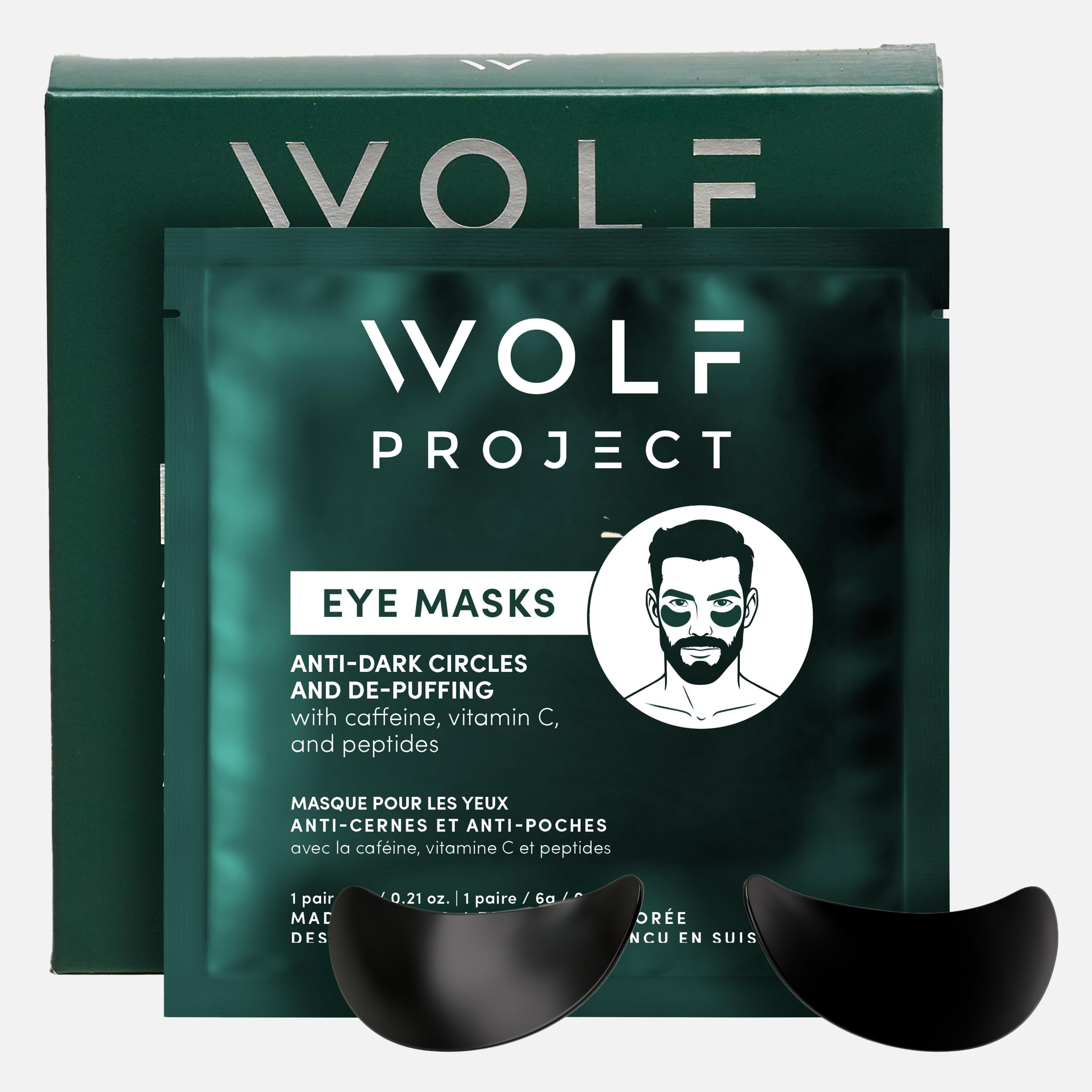 Wolf Project Under Eye Mask for Dark Circles and Puffiness with Caffeine, Vitamin C, Peptides to Instantly Reduce Dark Circles, Puffy Eyes, Undereye Bags, and Wrinkles… (5 Pair (Pack of 1))