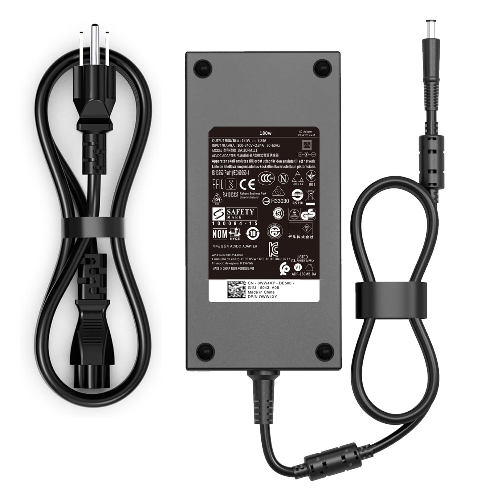 Photo 1 of 180W Laptop Charger Fit for Dell Alienware 15 R1 R2 Precision 15 7000 (7510) 17 7000 (7710) M4600 M4700 M4800 la180pm180 da180pm111 19.5V 9.23A 7.4mm Tip AC Adapter Power Cord (180W Charger)