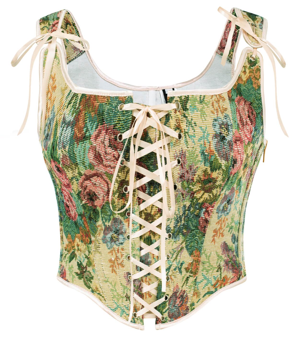 Corset Femme Style Renaissance à Lacets – Motif Floral, Sans Manches – Pour Cosplay, Fêtes, Mariages