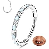 Staligue G23 Titanium Nose Rings Hoops - Opal and CZ 20G Nose Hoops for Women Men, Hinged Nose Ring Piercing Jewelry Septum Clicker Rings Cartilage Earring Conch Helix Piercing Jewelry 6/7/8/10mm