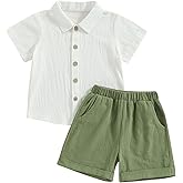 Karuedoo Toddler Baby Boy Clothes Cotton Linen Short Sleeve Button Down Shirt Shorts Set 2Pcs Summer Outfits