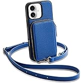 ZVE for iPhone 17 Wallet Case with Card Holder, Crossbody Zipper Leather Phone Cover with Wrist Strap 6.3" Navy Blue