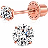 Art and Molly 14K Solitaire Gold Earring Solid 14-Karat Round Cubic Zirconia Stud Earrings with Screw-Back, CZ Studs with Gift-Ready Box