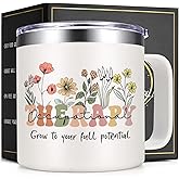 Lifecapido Occupational Therapy Gifts, OT 14oz Insulated Coffee Mug with Badge Reel, OT Occupational Therapist Birthday Christmas Gifts for Women Men Therapists
