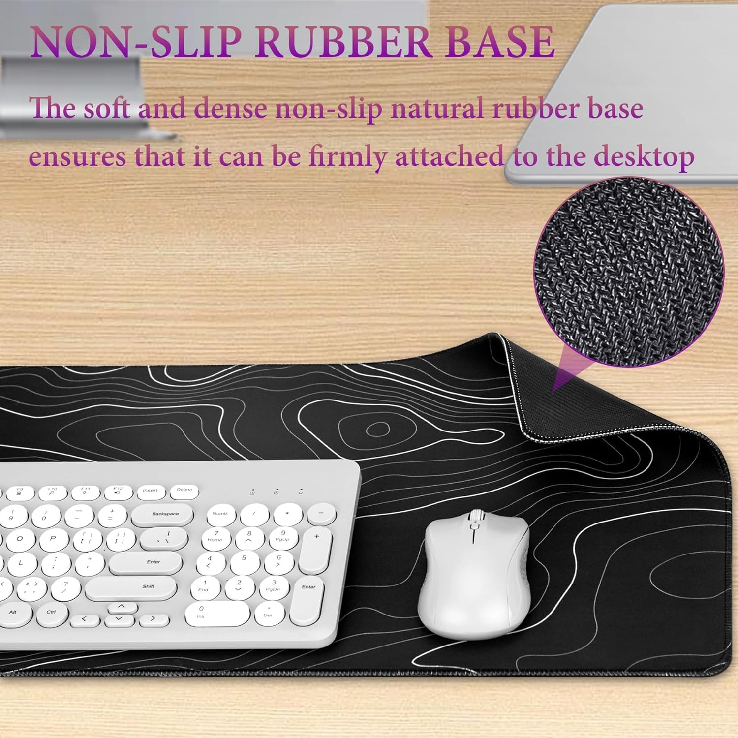 HAUTOCO Gaming Mauspad Groß 800 x 300 mm Mousepad XXL Minimalistische Topografische Mauspad Desk Mat mit Gummi Anti Rutsch für Computer Tastatur verbessert Geschwindigkeit und Präzision, Schwarz 7