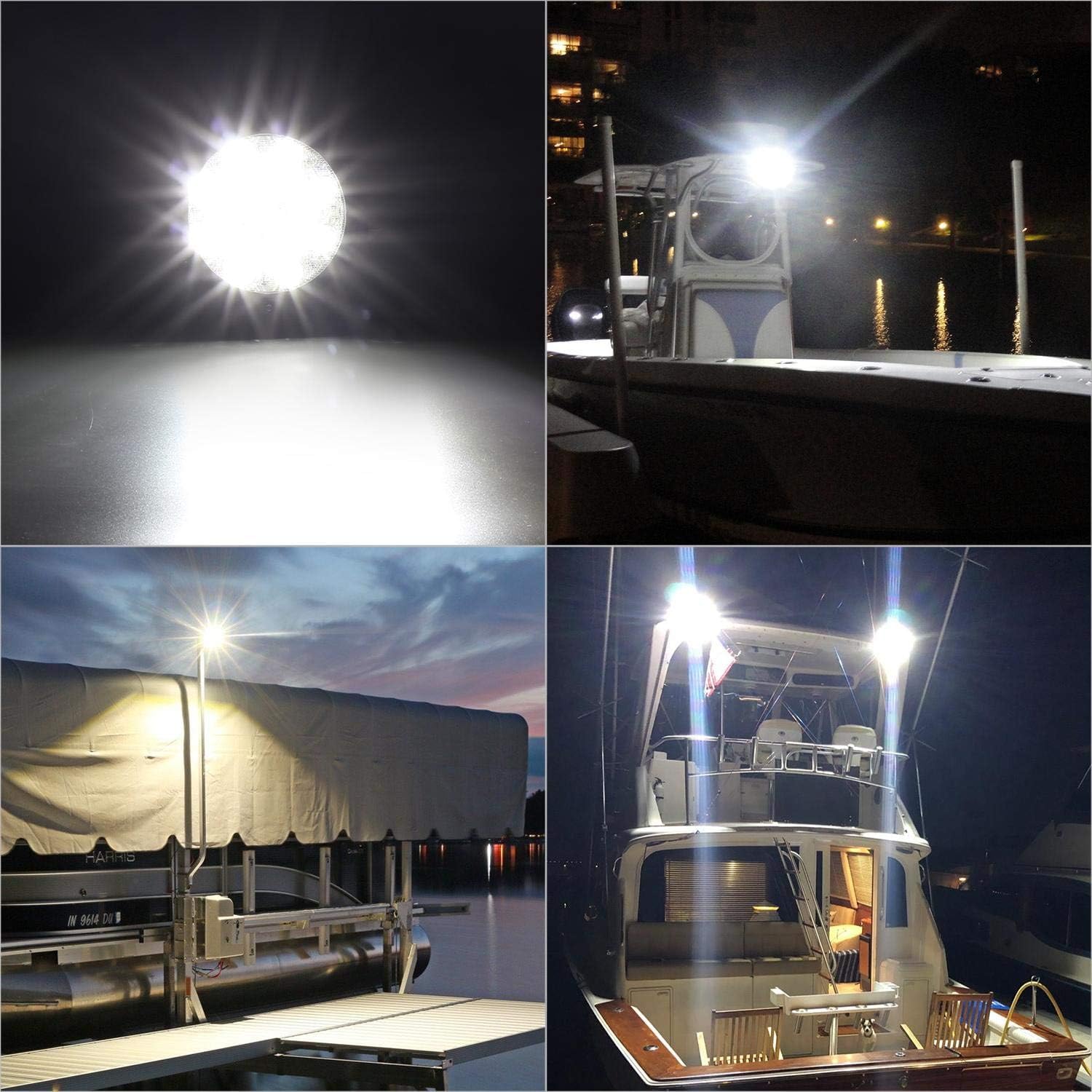 Partsam Pair 102W 10200LM Marine Spotlight Led Boat Lights Bar, Waterproof 7 Inch 6500K 180°Adjustable Mounting Bracket, Aluminum Shell, 2 Years Warranty Black : Sports & Outdoors