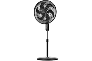 HOLMES BIG BREEZE 16" Stand Fan, Powerful Airflow, 80° Oscillation, 3 Speeds, 6 Blades, Adjustable Height, 30° Head Tilt, Ideal for Home, Bedroom, Gym or Office, Black