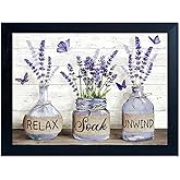 Lavender Wall Art Purple Flower Bathroom Canvas Pictures for Home Framed Rustic Farmhouse Butterfly Vase Painting Country Bathroom Artwork
