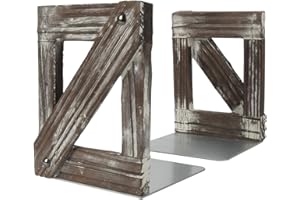 J JACKCUBE DESIGN Rustic Bookends 1 Pair, Decorative Farmhouse Bookend for Heavy Books Magazine DVD on Desk Table Shelf - MK709A