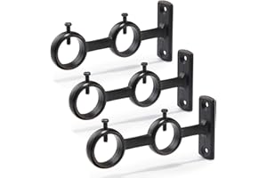 Goowin Curtain Rod Bracket, 3pcs Adjustable Curtain Rod Holder, Double Curtain Brackets Wall Mount Curtain Rod Hooks for Living Room Bathroom Bedroom Curtain rods, Drapery Rods (Black)