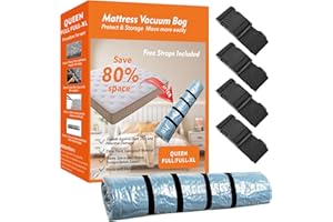 Mattress Vacuum Storage Bag for Moving Vacuum Seal Compression Bag with Straps for Memory Foam and Latex (Full/Queen Size)
