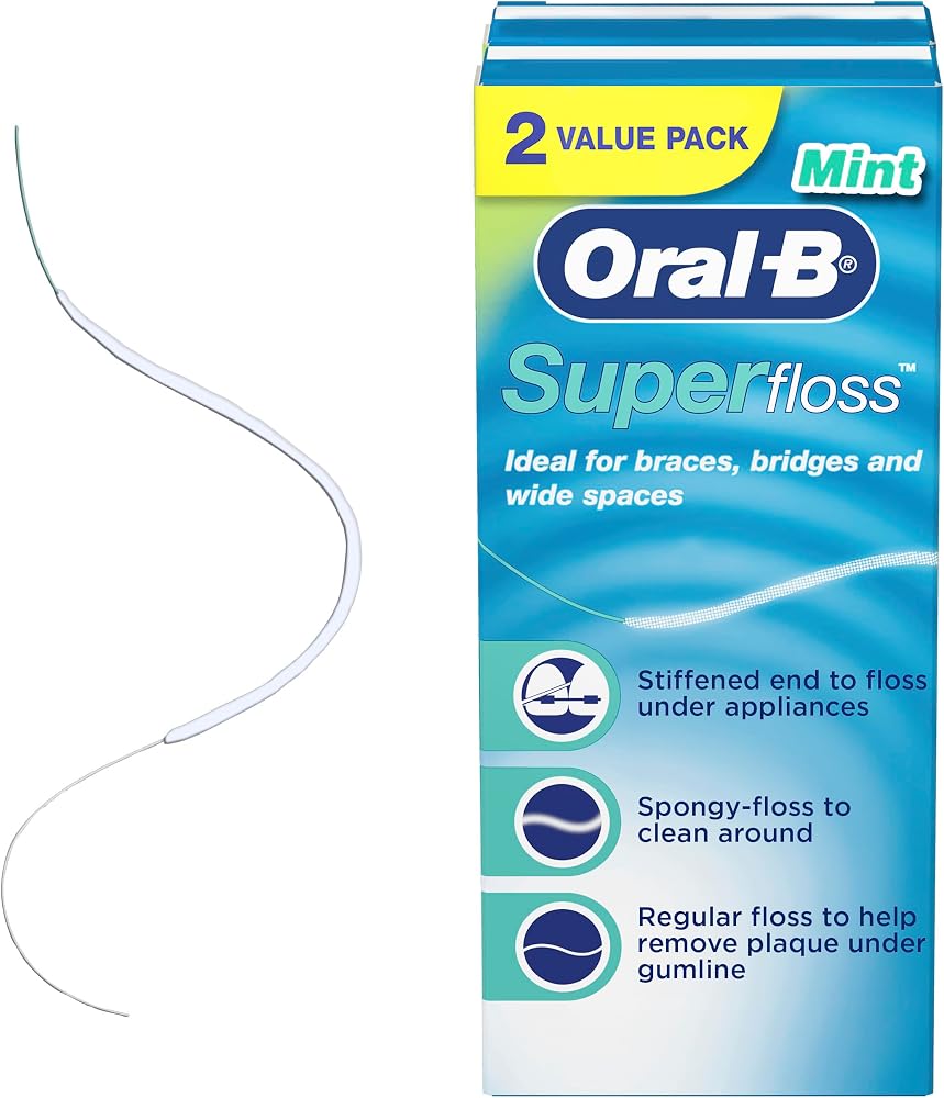 Oral-B Super Floss Pre-Cut Strands, Dental Floss for Bridges, Braces and Wide Spaces, 100 Strands